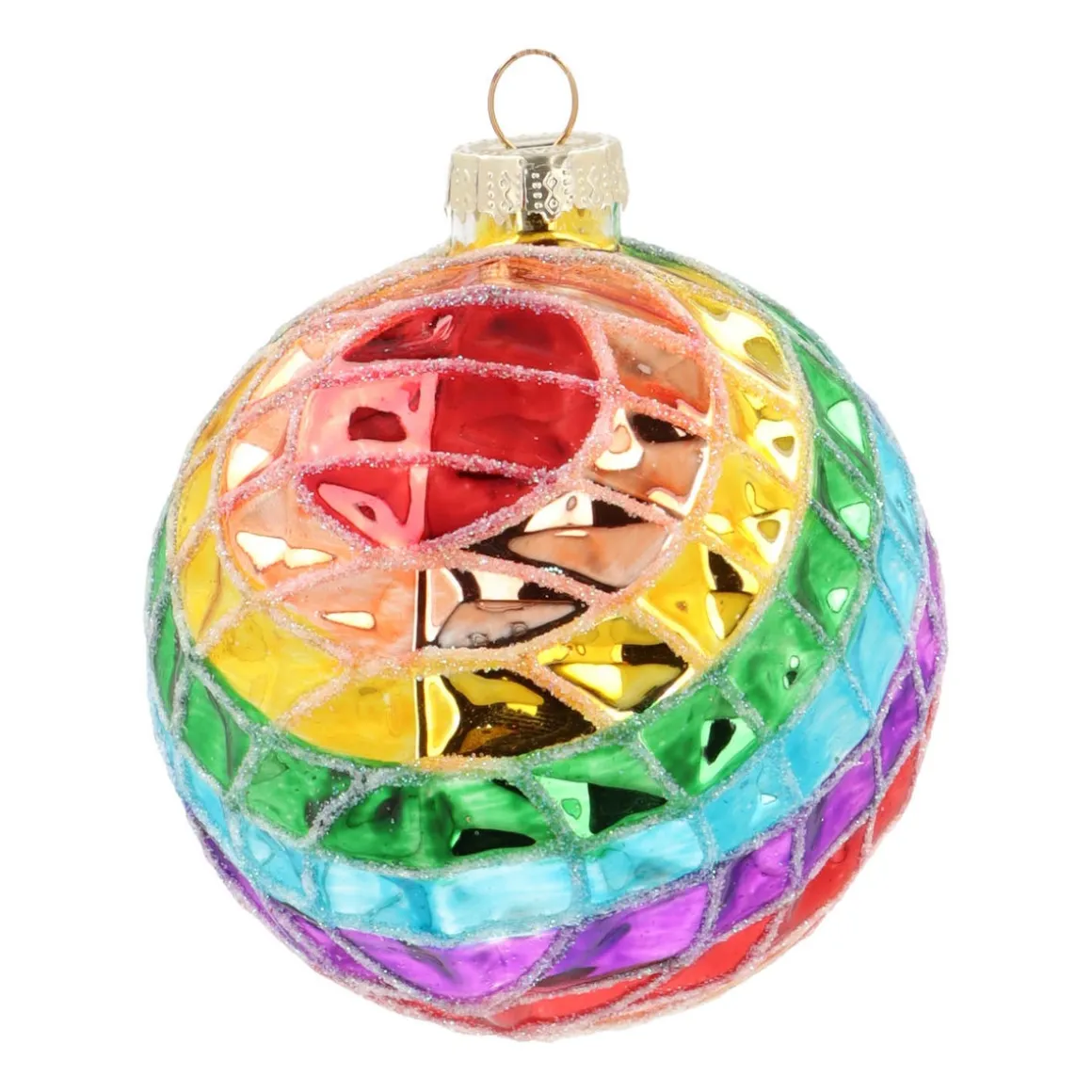Luxuriöse Weihnachtskugel Rautenmuster, Bunt, Glas, 9,5 Cm
