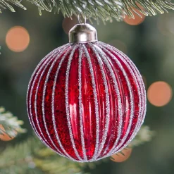 Luxuriöse Weihnachtskugel Lampion, Rot, Glas, 8 Cm
