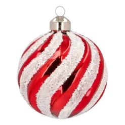 Luxuriöse Weihnachtskugel Swirl, Rot-weiß, Glas, 8 Cm