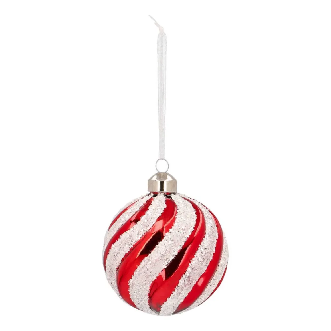 Luxuriöse Weihnachtskugel Swirl, Rot-weiß, Glas, 8 Cm