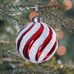 Luxuriöse Weihnachtskugel Swirl, Rot-weiß, Glas, 8 Cm