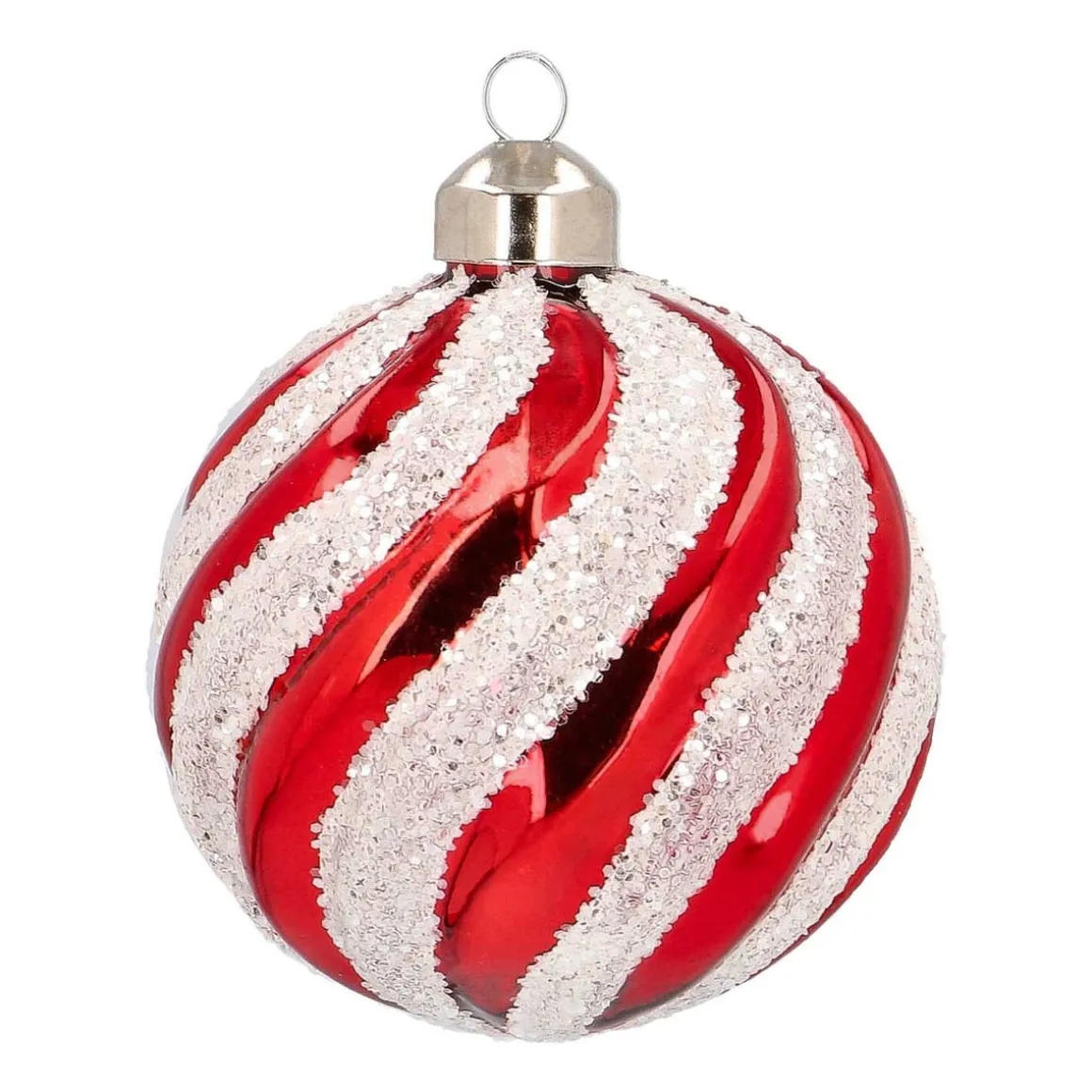 Luxuriöse Weihnachtskugel Swirl, Rot-weiß, Glas, 8 Cm