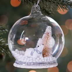 Luxuriöse Weihnachtskugel Eisbär Weiß, Aus Glas, 9 Cm