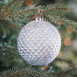 Luxuriöse Weihnachtskugel Zapfenmuster Silber, Aus Glas, 10 Cm