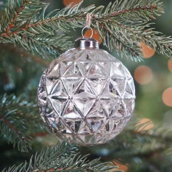 Luxuriöse Weihnachtskugel Dreieckmuster Champagner, Aus Glas, 9 Cm