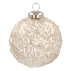 Luxuriöse Weihnachtskugel Mit Musterung Champagner, Aus Glas, 8 Cm