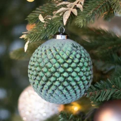 Luxuriöse Weihnachtskugel Zapfenmuster, Grün, Glas, 10 Cm