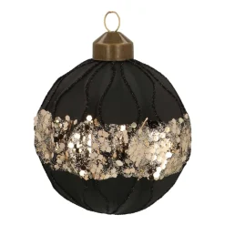 Luxuriöse Weihnachtskugel Goldener Glitzer, Schwarz, Glas, 8 Cm
