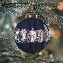 Luxuriöse Weihnachtskugel Goldener Glitzer, Schwarz, Glas, 8 Cm