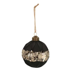 Luxuriöse Weihnachtskugel Goldener Glitzer, Schwarz, Glas, 8 Cm