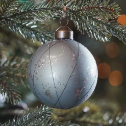 Luxuriöse Weihnachtskugel Feine Streifen & Kleckse, Cottage Green, Glas, 8 Cm