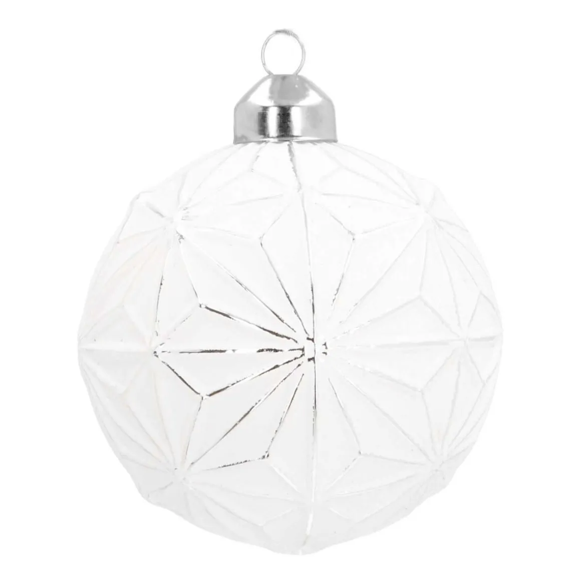 Luxuriöse Weihnachtskugel Geometrisches Design, Weiß, Glas, 8 Cm