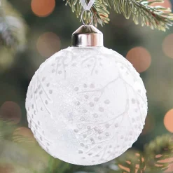 Luxuriöse Weihnachtskugel Zweige, Milchweiß, Glas, 8 Cm