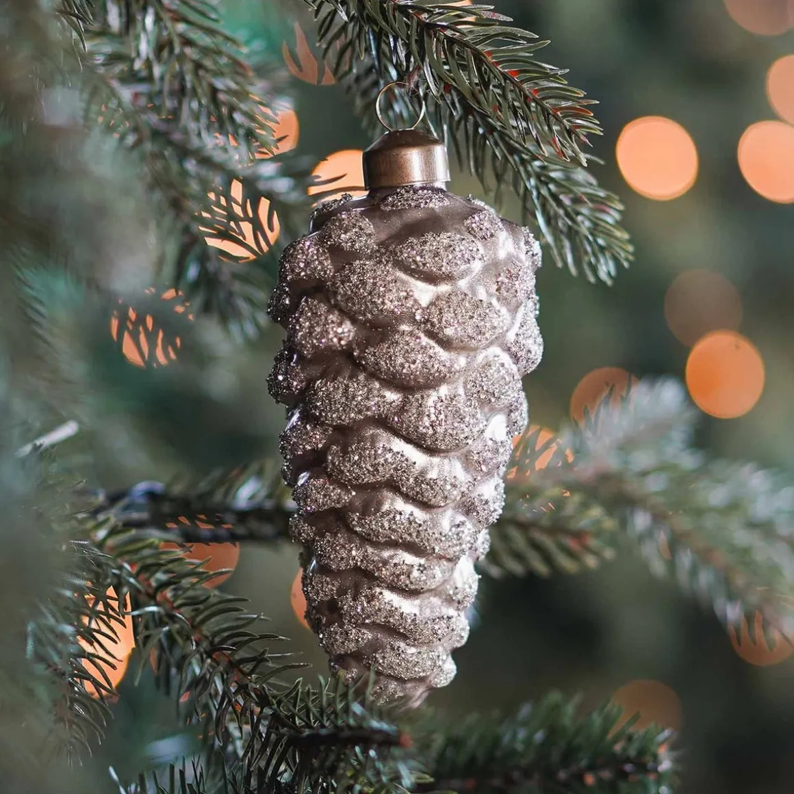 Luxuriöser Tannenzapfen Hellgold, Aus Glas, 12 Cm