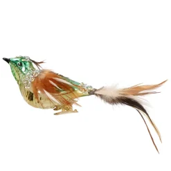 Luxuriöser Vogel Mit Clip, Grün-gold, Glas, 12 Cm