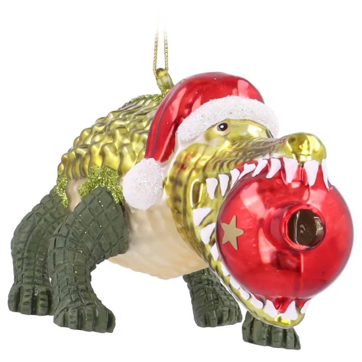 Luxuriöses Krokodil Mit Weihnachtsmütze Und Weihnachtskugel