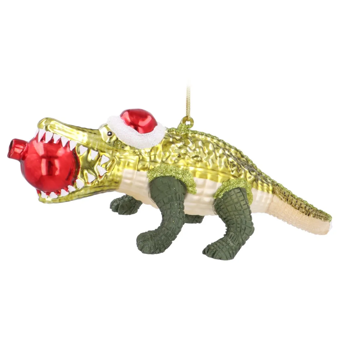 Luxuriöses Krokodil Mit Weihnachtsmütze Und Weihnachtskugel