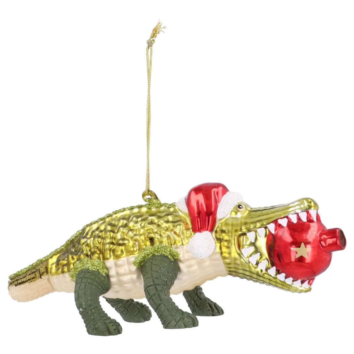 Luxuriöses Krokodil Mit Weihnachtsmütze Und Weihnachtskugel