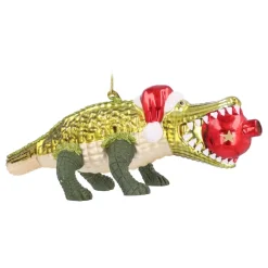 Luxuriöses Krokodil Mit Weihnachtsmütze Und Weihnachtskugel
