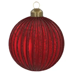 Matt-rote Craquelé-Weihnachtskugel Mit Glitzerlinien