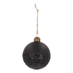 Mattschwarze Weihnachtskugel Mit Schwarzem Glitzerdekor