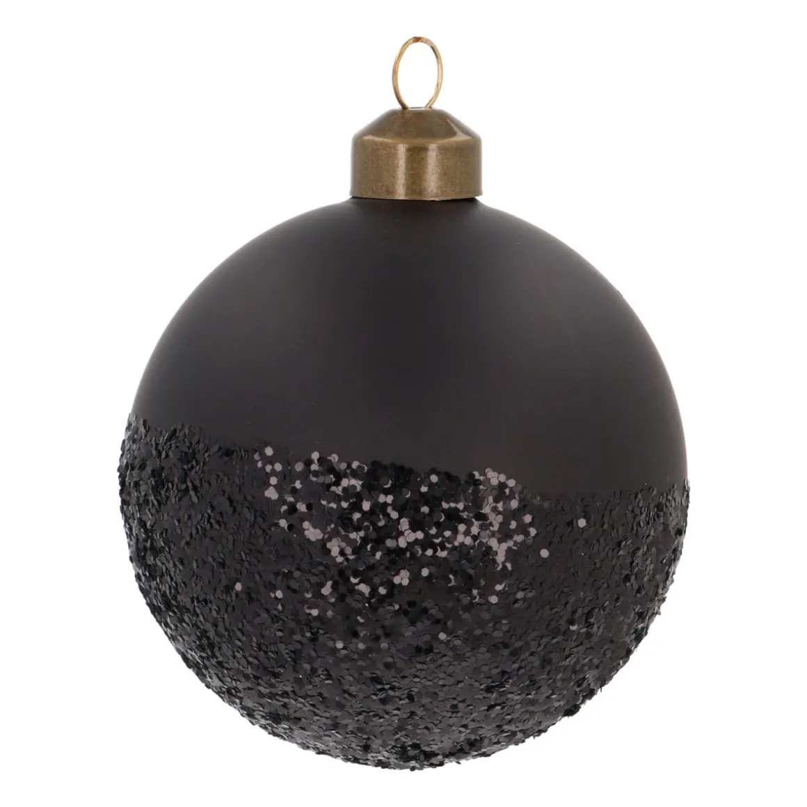 Mattschwarze Weihnachtskugel Mit Schwarzem Glitzerdekor