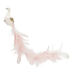 Pfau Mit Clip Und Großer Feder, Weiß-champagner, Kunststoff, 50 Cm