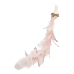 Pfau Mit Clip Und Großer Feder, Weiß-champagner, Kunststoff, 50 Cm