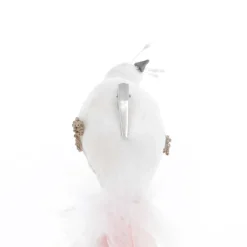 Pfau Mit Clip Und Großer Feder, Weiß-champagner, Kunststoff, 50 Cm