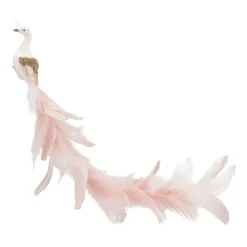 Pfau Mit Clip Und Großer Feder, Weiß-champagner, Kunststoff, 50 Cm