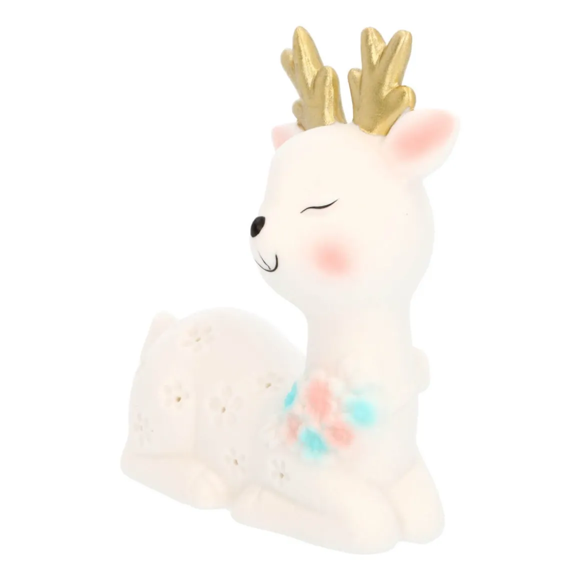 Rentier Mit LED Beleuchtung, Weiß, Porzellan, 12,5 Cm
