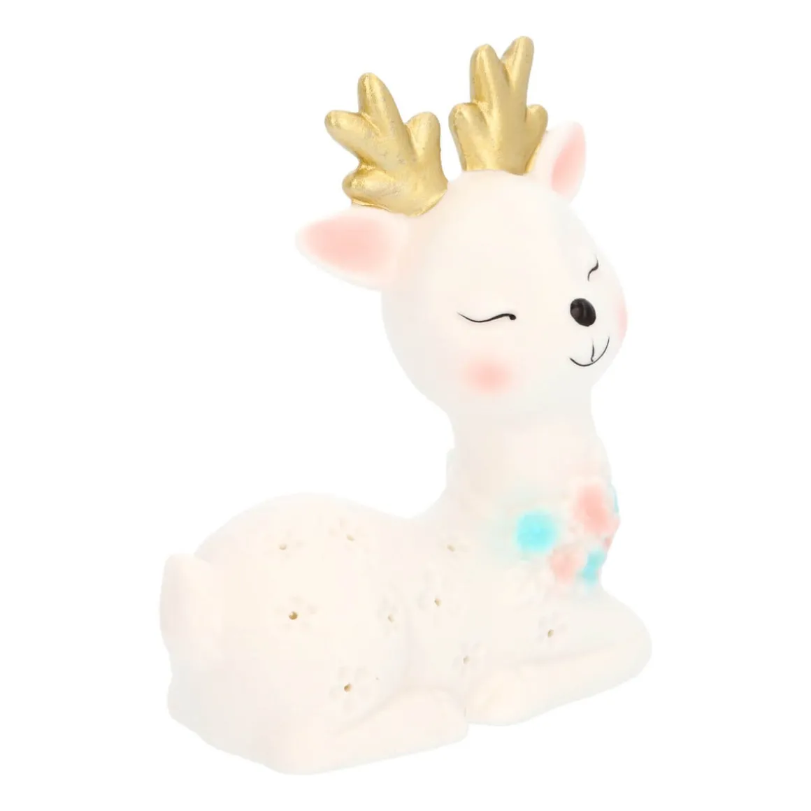 Rentier Mit LED Beleuchtung, Weiß, Porzellan, 12,5 Cm