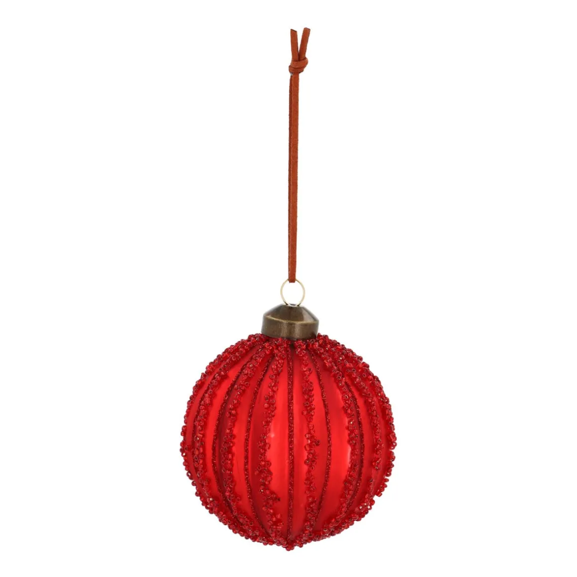 Rote Craquelé-Weihnachtskugel Im Vintage-Look Mit Glitzerlinien