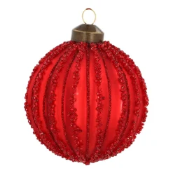 Rote Craquelé-Weihnachtskugel Im Vintage-Look Mit Glitzerlinien