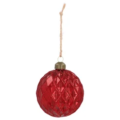 Rote Craquelé-Weihnachtskugel Mit Relief Und Glitzer