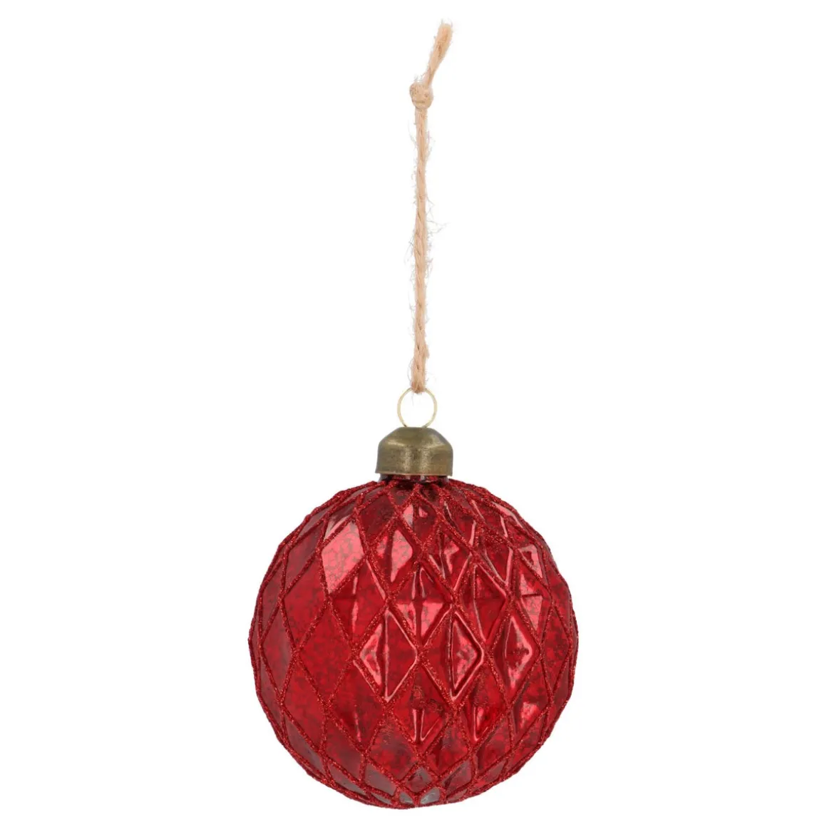 Rote Craquelé-Weihnachtskugel Mit Relief Und Glitzer