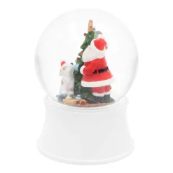 Schneekugel Mit Spieluhr Weihnachtsmann Mit Hund, Weiß, Glas, 15 Cm