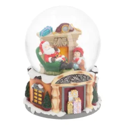 Schneekugel Weihnachtsmann Am Kamin, Mit Spieluhr, 14 Cm