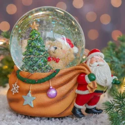 Schneekugel Weihnachtsmann Zieht Sack, Mit Spieluhr, Ø 10 Cm