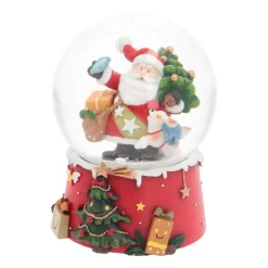 Schneekugel Weihnachtsmann Mit Hund, Mit Spieluhr, Ø 10 Cm