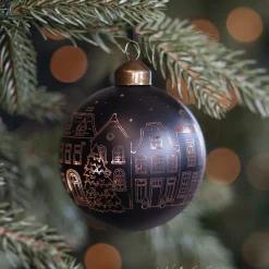 Schwarze Weihnachtskugel Mit Häuschen-Motiv