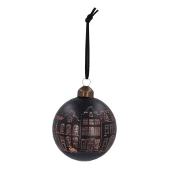 Schwarze Weihnachtskugel Mit Häuschen-Motiv