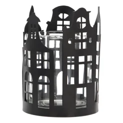 Schwarzer Teelichthalter Mit Grachtenhäusern