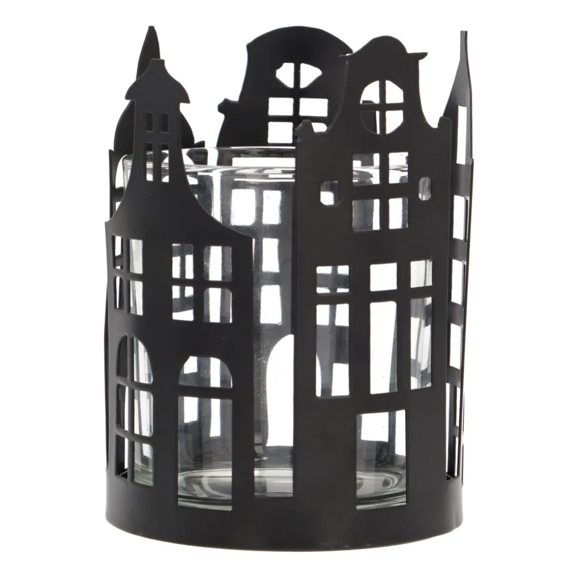 Schwarzer Teelichthalter Mit Grachtenhäusern