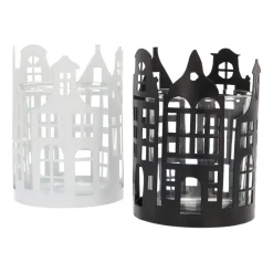 Schwarzer Teelichthalter Mit Grachtenhäusern