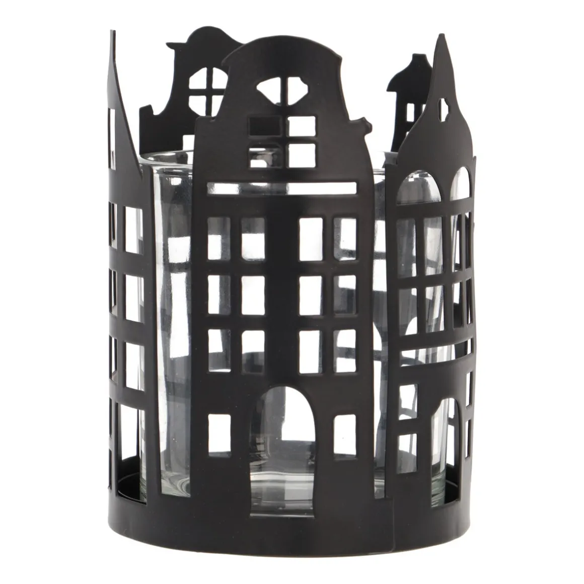 Schwarzer Teelichthalter Mit Grachtenhäusern