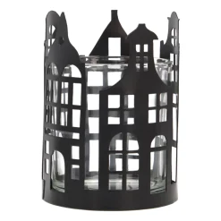 Schwarzer Teelichthalter Mit Grachtenhäusern