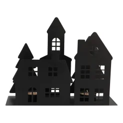 Süßes Straßenszenario Mit Häuschen Und Kirche Für Teelichter