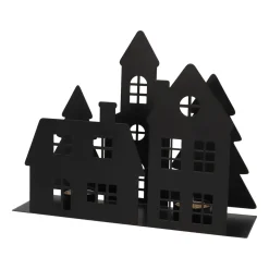 Süßes Straßenszenario Mit Häuschen Und Kirche Für Teelichter