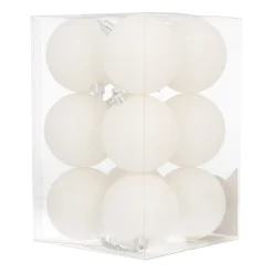 Set Von 12 Weißen Irisierenden Weihnachtskugeln In Box